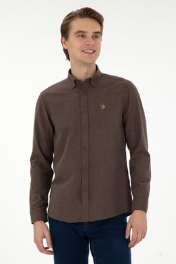 Мужская базовая рубашка кокосового цвета с длинным рукавом Неожиданная скидка в корзине