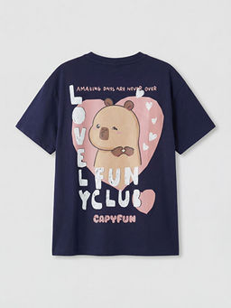 Bisiklet Yaka Capyfun Bask?l? K?z ?ocuk Ti??rt