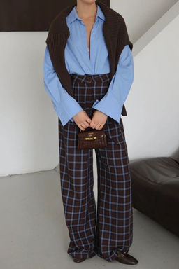 Kahverengi Ekose Wide Leg Pantolon TWOAW26PL00173 - Trendyolmilla фото 3