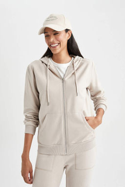 Базовая толстовка на молнии с капюшоном обычного кроя - Defacto фото 4