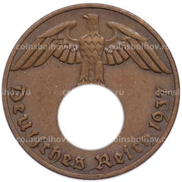 Монета 1 рейхспфенниг 1937 года A Германия