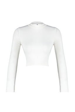 Trendyolmilla Ekru Premium Yumask Kumasl? Fitted/Vucuda Oturan Crop Esnek Orme Bluz TWOAW24BZ00433