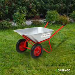 Тачка строительная, 2 пневмоколеса, груз/п 320 кг, объём 110 л, оцинкованный кузов 0.8 мм, Greengo