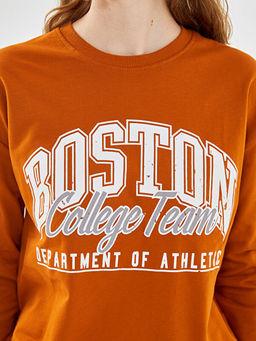 Bisiklet Yaka Bask?l? Kad?n Sweatshirt