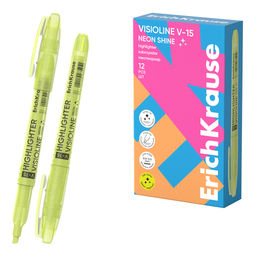 Цена за 12 шт. Текстмаркер ErichKrause Visioline V-15 Neon Shine, цвет чернил желтый (в коробке по 12 шт.)