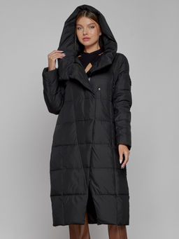 Пальто утепленное с капюшоном зимнее женское черного цвета 13363Ch - Visdeer фото 7
