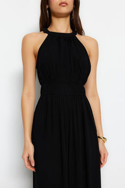 Siyah Beli Buzgu Detayl? Genis Paca Maxi Dokuma Tulum TWOSS23TU00121