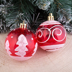 Ёлочные игрушки Снежная иллюзия, шары новогодние, набор 6 шт., d=5.5 см, красный/белый