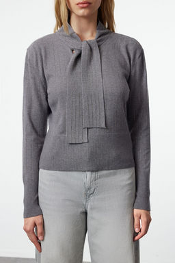 Antrasit Premium Iplik/Ozel Iplik Tas Islemeli Triko Kazak TWOAW25KZ00130 - Trendyolmilla фото 4