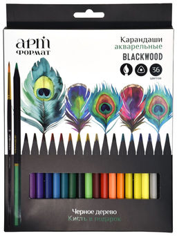 Набор акварельных карандашей АРТформат Blackwood 36 цв. трехгран. корп. дерев. карт.уп. супермягкий грифель кисть в наборе