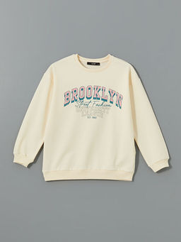 Bisiklet Yaka Bask?l? K?z ?ocuk Sweatshirt
