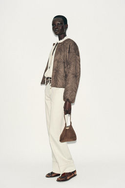 EMBROIDERED FAUX SUEDE BOMBER JACKET - Zara фото 3