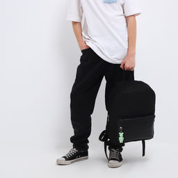 Рюкзак текстильный с карманом кожзам, 38х29х11 см, черный - Nazamok фото 12