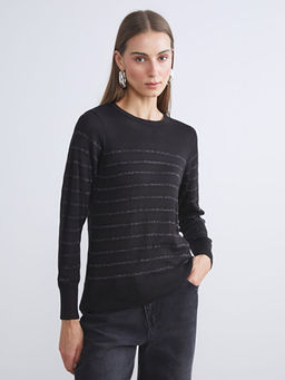 Bisiklet Yaka ?izgili Kad?n Triko Kazak