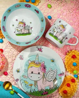 Набор Единорог тарелка 18см, салатник 15см, кружка 230мл C518 (292090) /DANIKS/