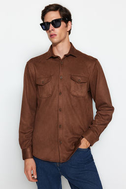 TRENDYOL MAN Kahverengi Regular Fit Cift Cepli Suet K?sl?k Ceket Gomlek TMNAW24GO00033 - Trendyolmilla фото 3
