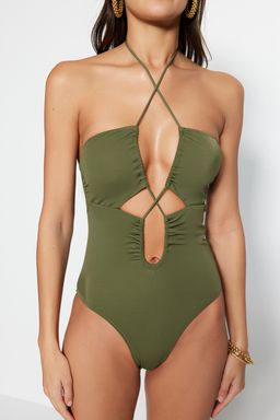 Haki Straplez Cut Out/Pencereli Normal Paca Mayo TBESS23MA00023