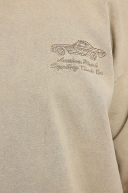 Bej Oversize/Genis Kesim Eskitme/Soluk Efektli Nak?sl? Sweatshirt TMNAW25SW00170