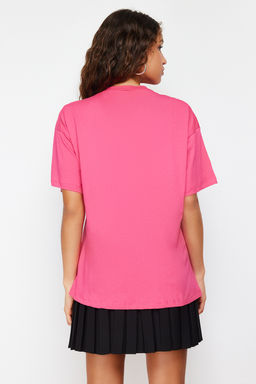 TRENDYOLMILLA Beyaz %100 Pamuk Bisiklet Yaka Oversize/Genis Kal?p Orme T-Shirt TWOSS20TS0134 фото 6