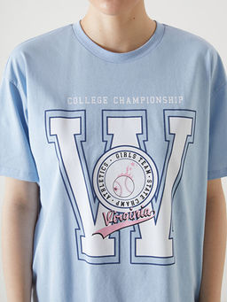 Bisiklet Yaka Bask?l? Kad?n Spor Ti??rt