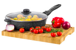Сковорода глубокая 28 см ГАРМОНИЯ ВКУСА Черный мрамор С КРЫШКОЙ ф28, с/р, 51,5*29*12 см - Elan gallery фото 3