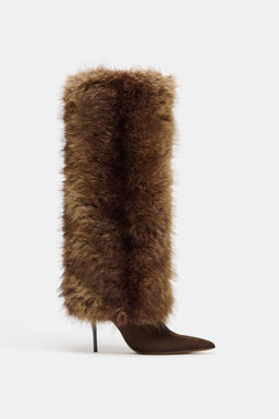 FAUX FUR HEELED BOOTS
