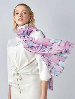 с котиками! Большой, мягкий, тонкий и очень нежный двусторонний палантин с рисунком - Tantino фото 4