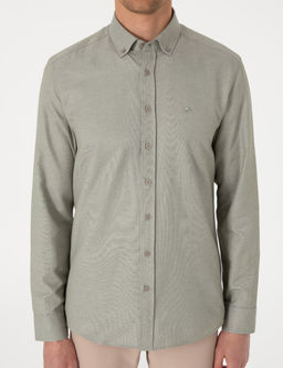 Haki Oxford Slim Fit Kolay _t_lenebilir G_mlek