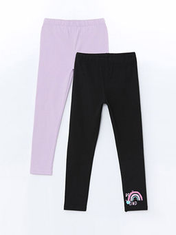 Beli Lastikli Bask?l? K?z ?ocuk Tayt 2li