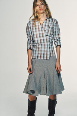 GINGHAM GODET MIDI SKIRT - Zara фото 9