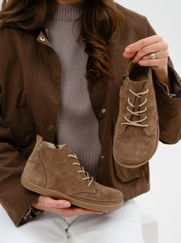 Босоногие ботинки 210.NATAbr.Серо-коричневая замша/Мех