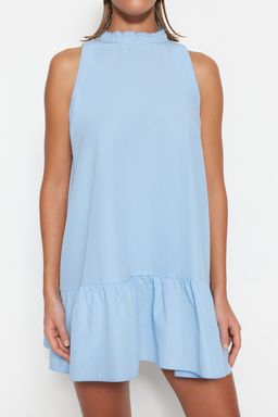 Mavi Rahat Kesim Kolsuz Mini Dokuma Elbise TWOSS22EL00139