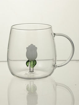 Кружка стеклянная "Розочка" белая, 400 мл, 9х12,5х9 см