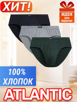ATLANTIC 3MP-205 Трусы классика Check - набор 3 шт. темно-синий + серый меланж + зеленый