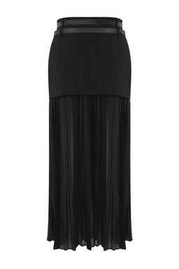 TRENDYOLMILLA Limited Edition Siyah Sifon Pilili Kemerli Dokuma Etek TWOSS25ET00108  фото 4