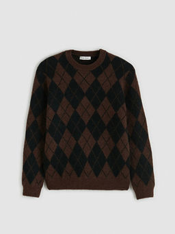 Bisiklet Yaka Baklava Desenli Erkek Triko Kazak