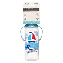 Бутылочка для кормления M&B «Морское приключение», классическое горло, с ручками, от 3 мес., 250 мл., голубой