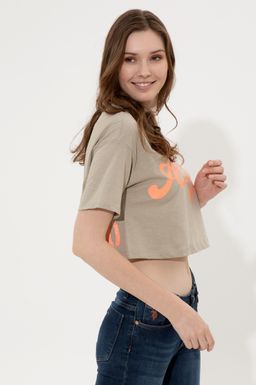 U. S. Polo Assn Женская укороченная футболка цвета хаки с круглым вырезом - U.s. polo assn фото 4