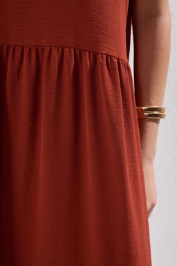 TRENDYOLMILLA Kahverengi Shift/Duz Kesim Dik Yaka Midi Dokuma Elbise TWOSS20EL1864 фото 32