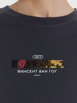 Футболка женская серая с принтом "Винсент Ван Гог, Маки"
