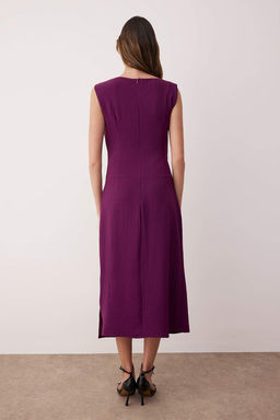 Koyu Visne Aksesuar Detayl? Midi Dokuma Elbise TWOSS25EL00862 - Trendyolmilla фото 4