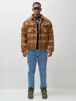 Куртка рубашка шерстяная в клетку мужская демисезонная горчичного цвета 58596G