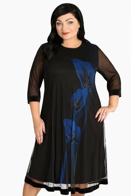 Платье черное с синим цветком - Almond фото 2