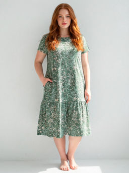 Платье женское кулирка "АГНИЯ" РОМАШКА ЗЕЛЕНЫЙ