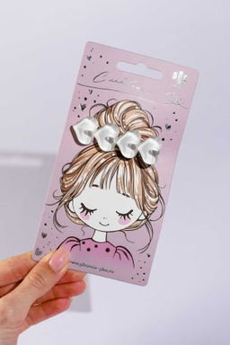 Заколка для волос зажим, арт. 71791 / 10 СЕРДЕЧКИ (в наборе: 1шт., 6 см, черный металл, эпоксидная смола, цвет: белый, подложка из мелованного картона + ПЭТ-пакет с европодвесом)