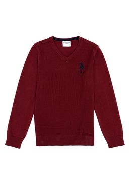 U. S. Polo Assn Трикотажный свитер с V-образным вырезом вишневого цвета для мальчика