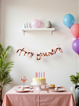 Цена за 2 шт. Гирлянда на ленте «Happy Birthday», розовое золото