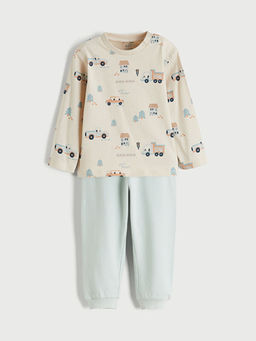 Bask?l? Erkek Bebek Ti??rt ve Jogger E?ofman Alt?