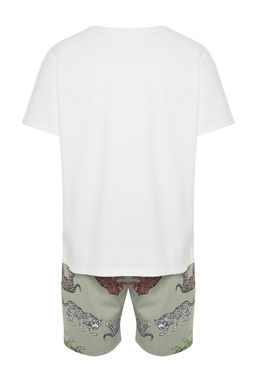 TRENDYOL MAN Ekru Regular Fit Hayvan Desenli Couple/Cift Orme Sortlu Pijama Tak?m? TMNSS24PT00015 - Trendyolmilla фото 8