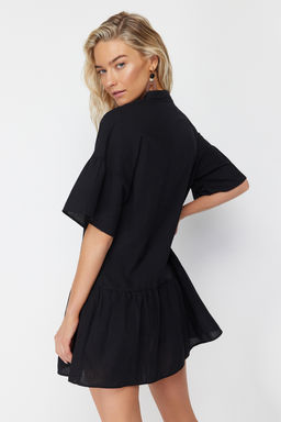 TRENDYOLMILLA Siyah Dokuma Flaml? Pamuk Genis Kal?p Mini Plaj Elbisesi TBESS20EL0873  фото 19